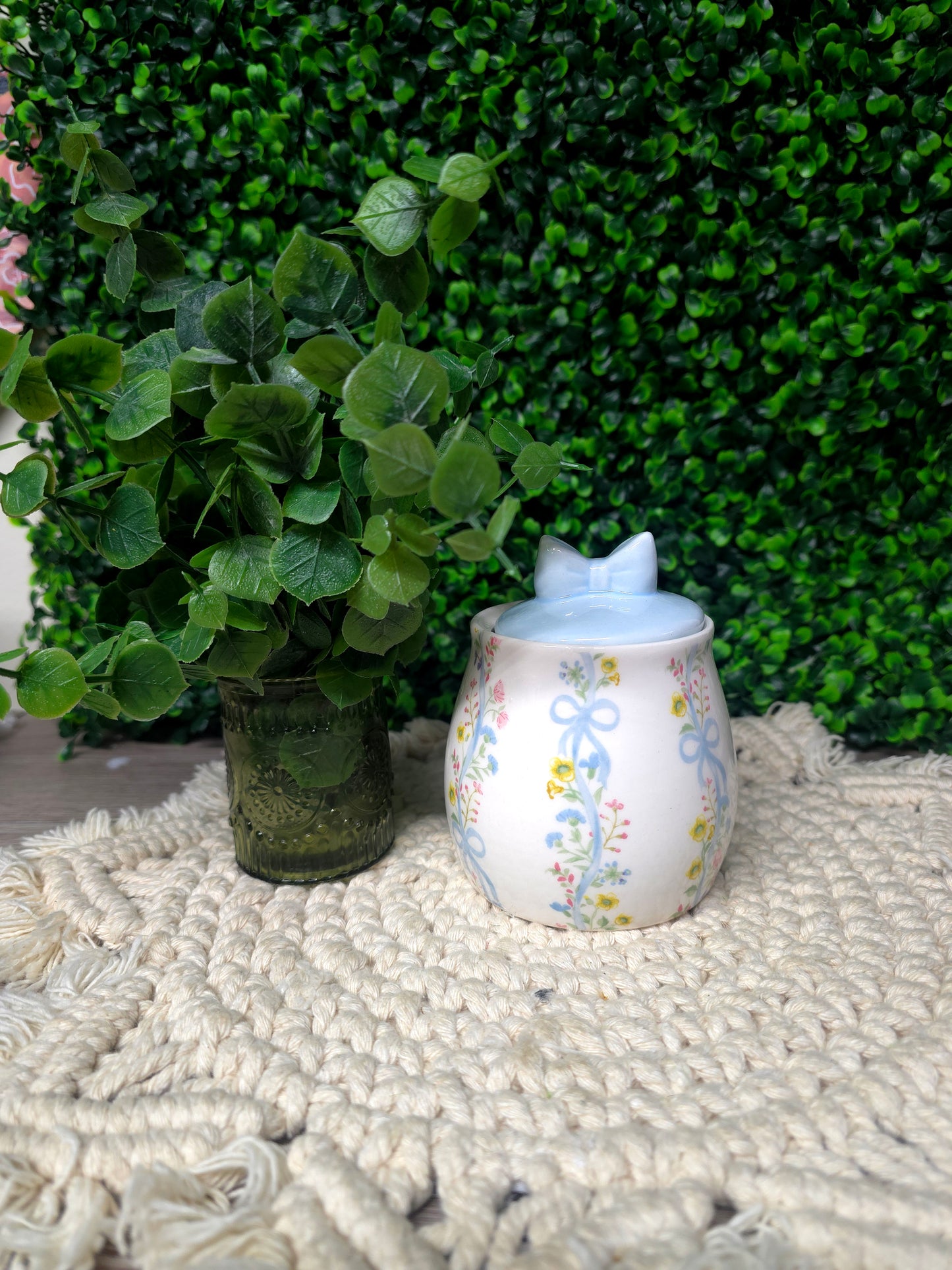Blue Floral Bows Small Jar